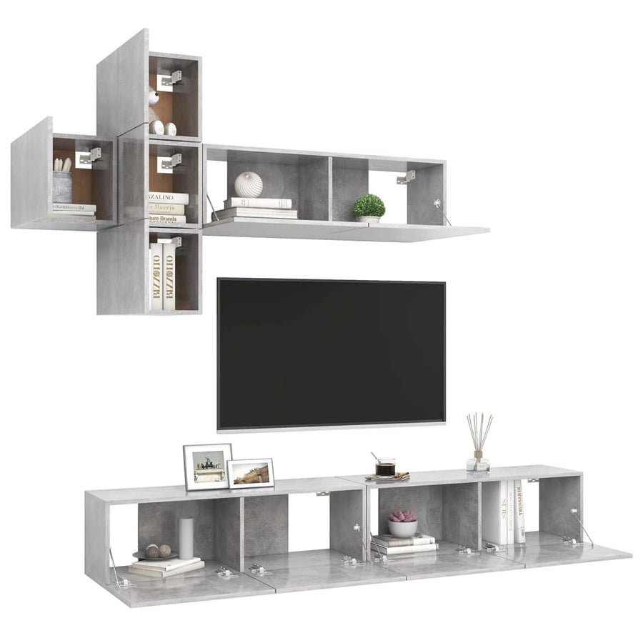 7-Delige Tv-Meubelset Spaanplaat 100 x 30 x 30 cm Betongrijs