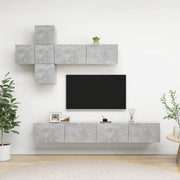 Tv-meubelset 7-delig spaanplaat betongrijs wandmontage