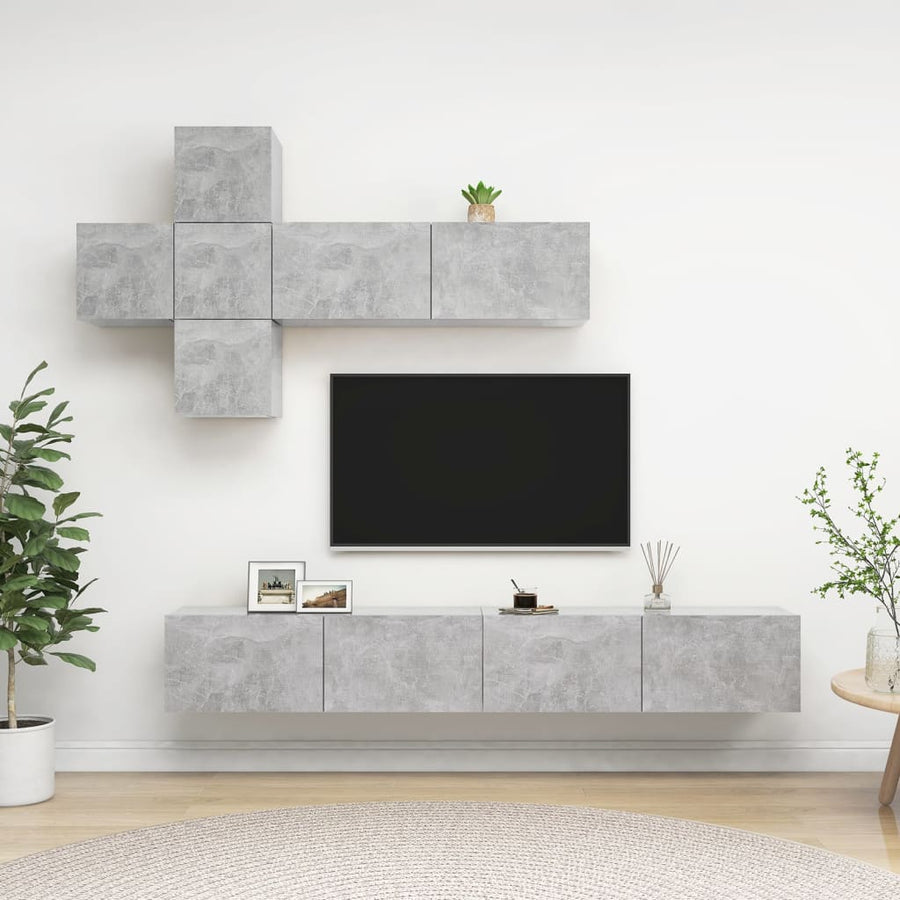7-Delige Tv-Meubelset Spaanplaat 100 x 30 x 30 cm Betongrijs