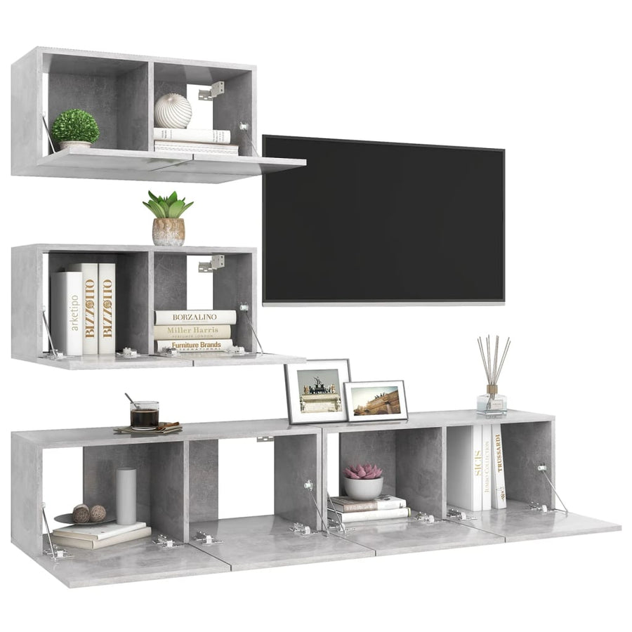 4-Delige Tv-Meubelset Spaanplaat 60 x 30 x 30 cm Betongrijs