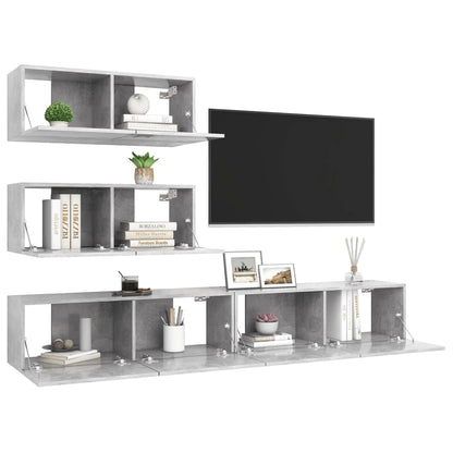 4-Delige Tv-Meubelset Spaanplaat 100 x 30 x 30 cm Betongrijs