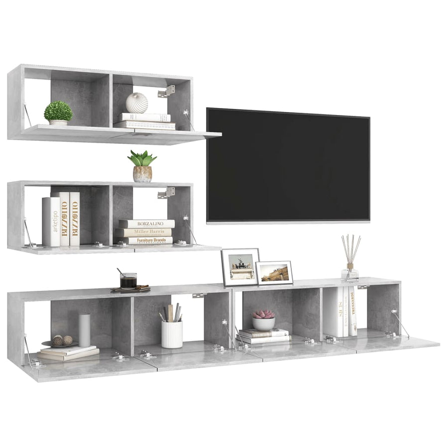 4-Delige Tv-Meubelset Spaanplaat 100 x 30 x 30 cm Betongrijs