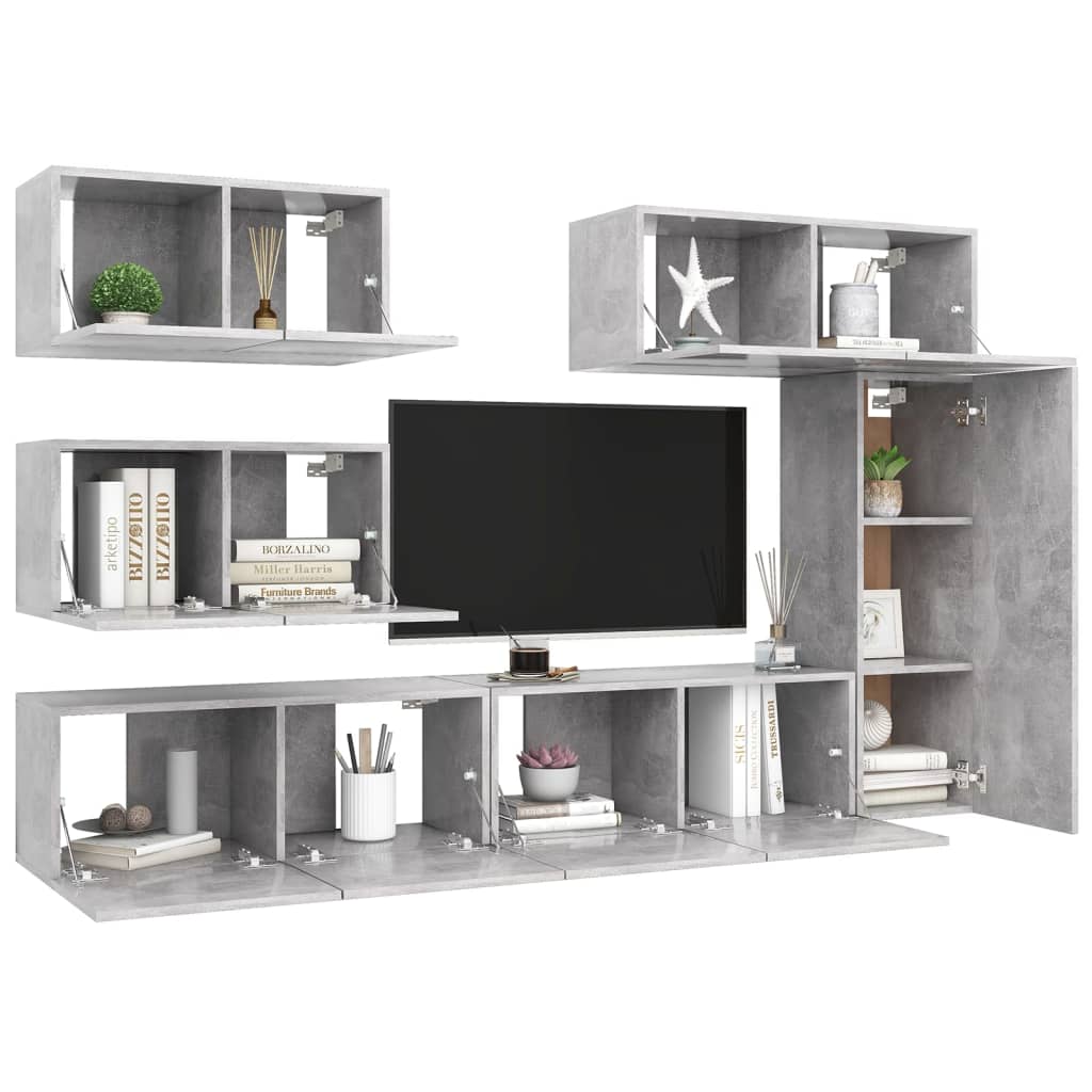 -Delige Tv-Meubelset Spaanplaat 6 80 x 30 x 30 cm Betongrijs
