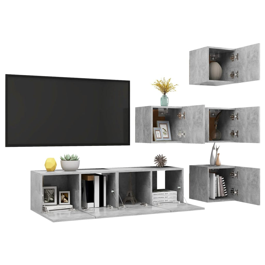 6-Delige Tv-Meubelset Spaanplaat 60 x 30 x 30 cm Betongrijs