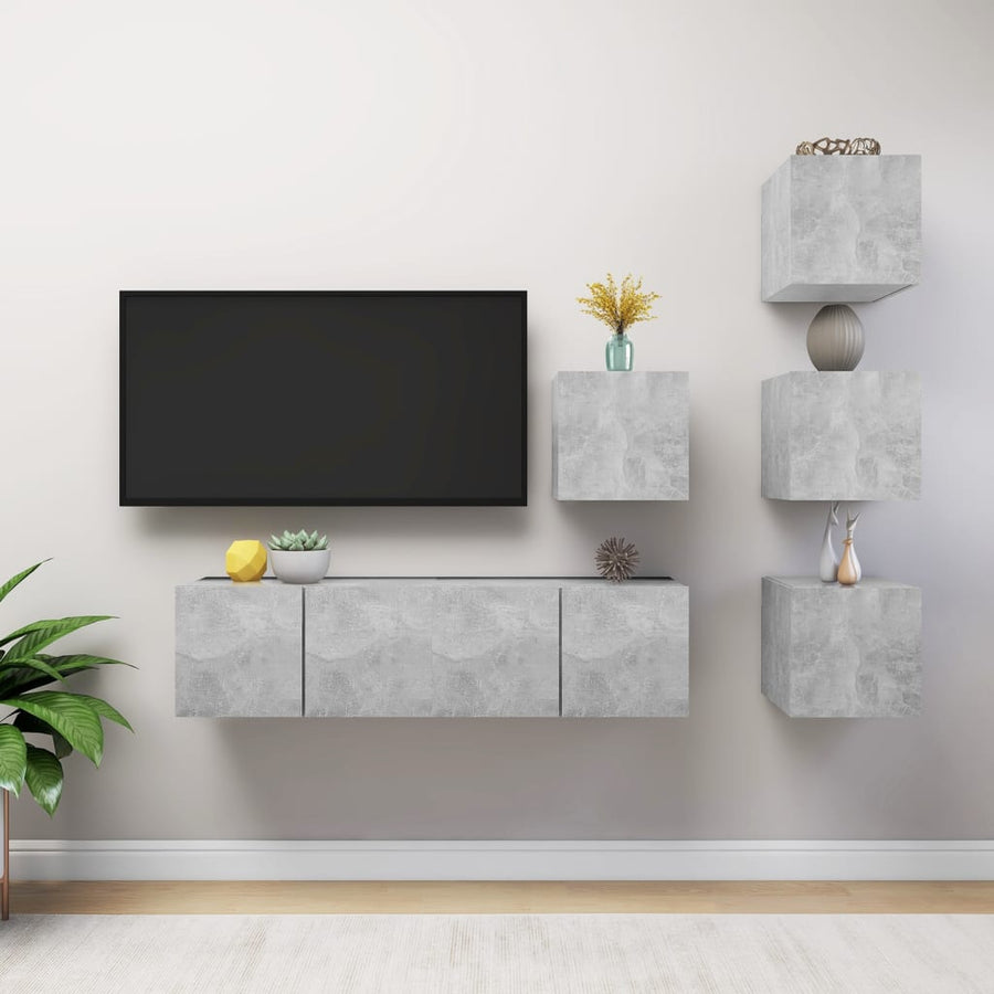 6-Delige Tv-Meubelset Spaanplaat 60 x 30 x 30 cm Betongrijs