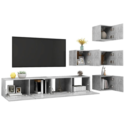 6-Delige Tv-Meubelset Spaanplaat 80 x 30 x 30 cm Betongrijs