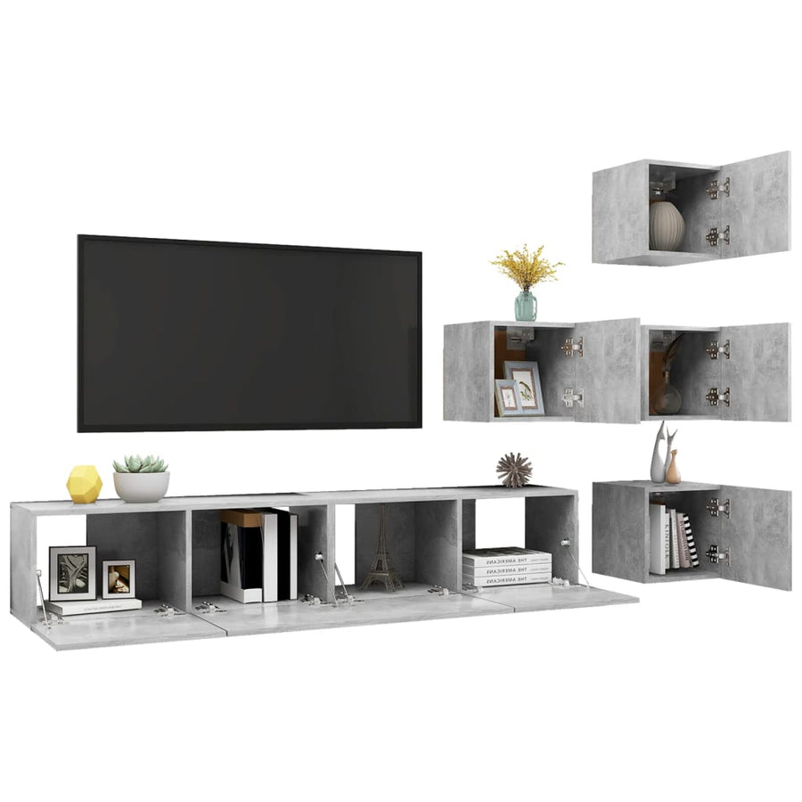 6-Delige Tv-Meubelset Spaanplaat 80 x 30 x 30 cm Betongrijs
