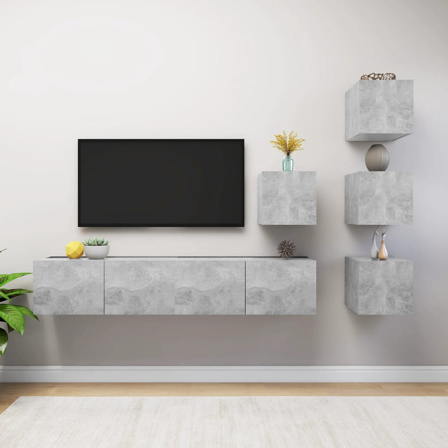 6-Delige Tv-Meubelset Spaanplaat 80 x 30 x 30 cm Betongrijs
