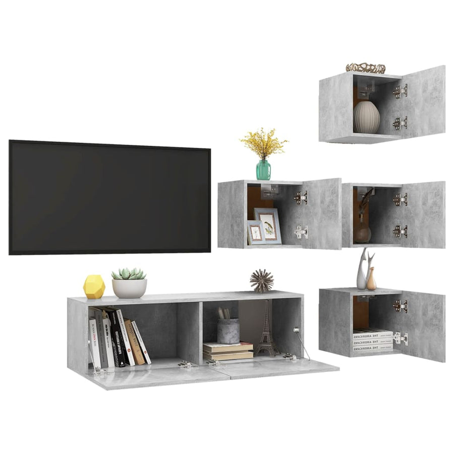 5-Delige Tv-Meubelset Spaanplaat 100 x 30 x 30 cm Betongrijs