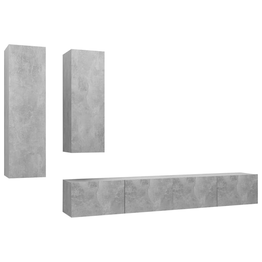 4-Delige Tv-Meubelset Spaanplaat Betongrijs 100 x 30 x 30 cm