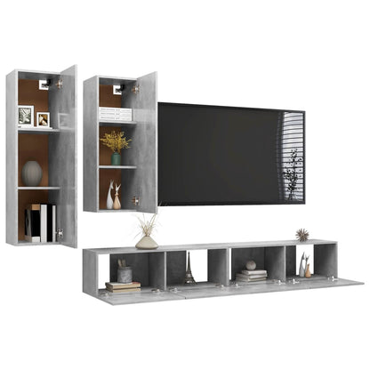 4-Delige Tv-Meubelset Spaanplaat Betongrijs 100 x 30 x 30 cm
