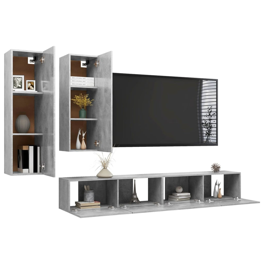 4-Delige Tv-Meubelset Spaanplaat Betongrijs 100 x 30 x 30 cm