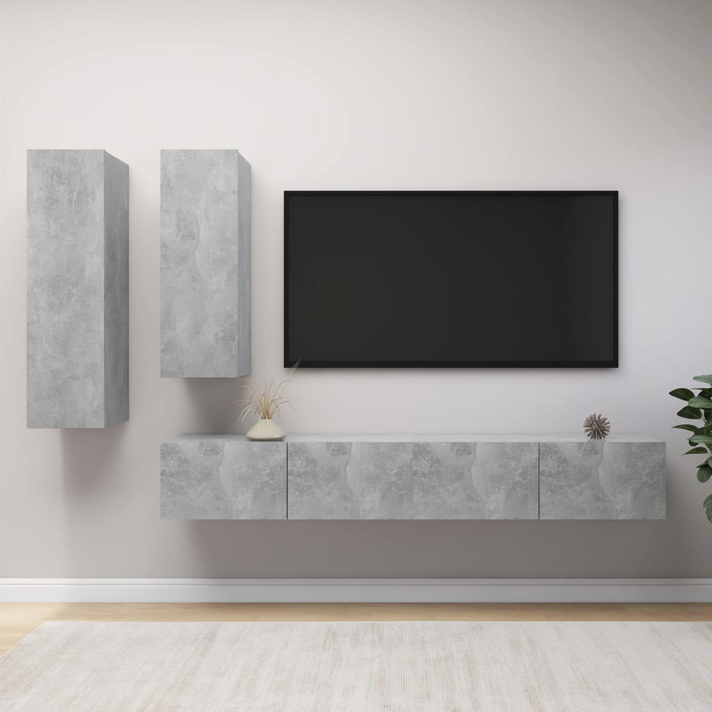 4-Delige Tv-Meubelset Spaanplaat Betongrijs 100 x 30 x 30 cm