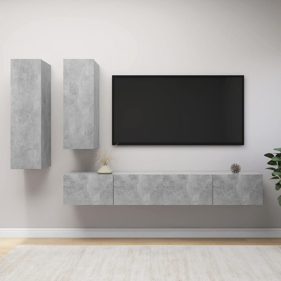 4-Delige Tv-Meubelset Spaanplaat Betongrijs 100 x 30 x 30 cm