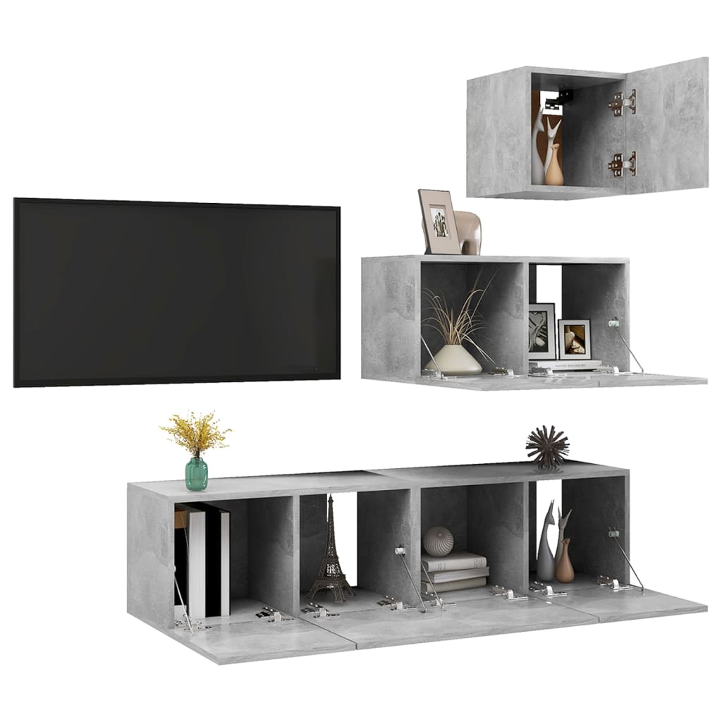 4-Delige Tv-Meubelset Spaanplaat 60 x 30 x 30 cm Betongrijs