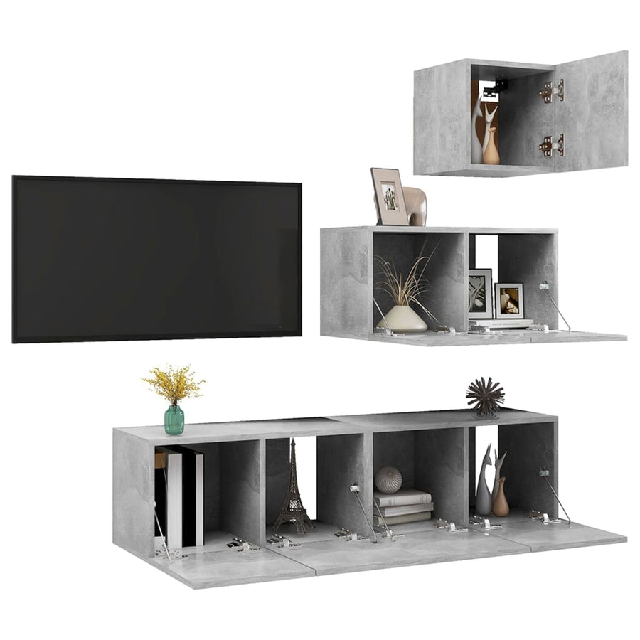 4-Delige Tv-Meubelset Spaanplaat 60 x 30 x 30 cm Betongrijs