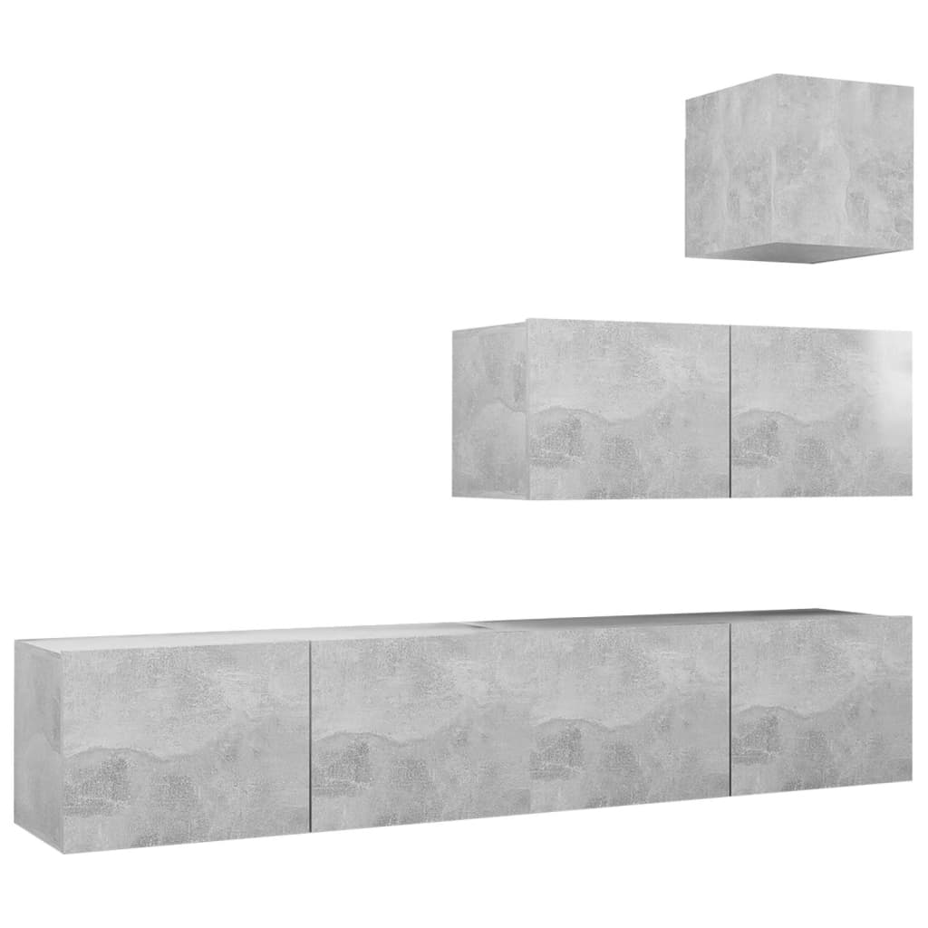 4-Delige Tv-Meubelset Spaanplaat 80 x 30 x 30 cm Betongrijs