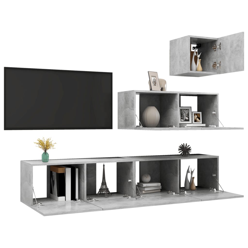 4-Delige Tv-Meubelset Spaanplaat 80 x 30 x 30 cm Betongrijs