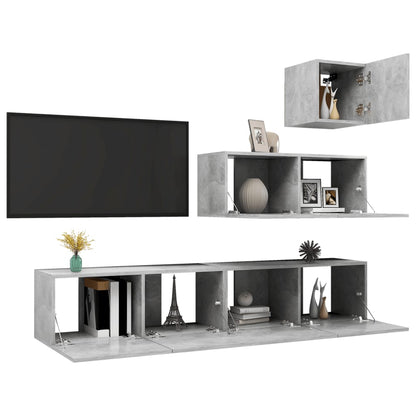 4-Delige Tv-Meubelset Spaanplaat 80 x 30 x 30 cm Betongrijs