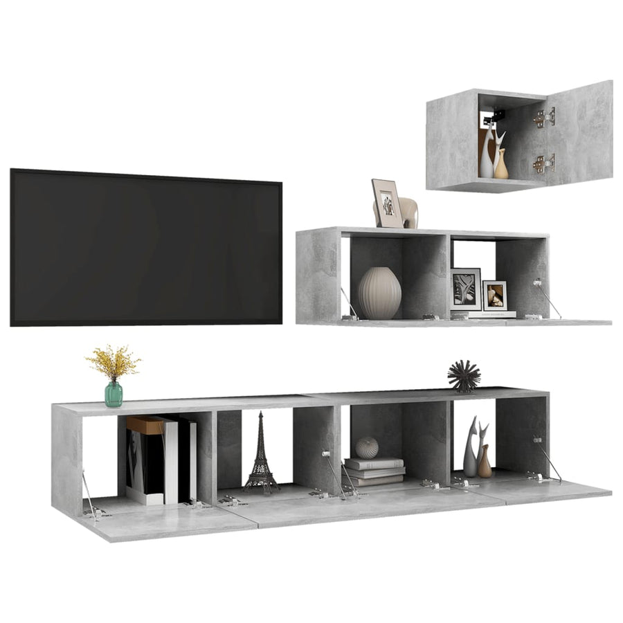 4-Delige Tv-Meubelset Spaanplaat 80 x 30 x 30 cm Betongrijs