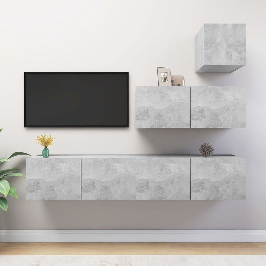 4-Delige Tv-Meubelset Spaanplaat 80 x 30 x 30 cm Betongrijs