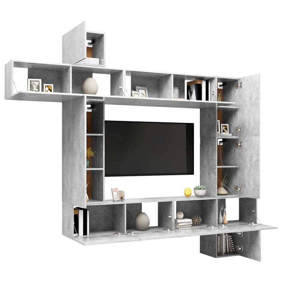 9-Delige Tv-Meubelset Spaanplaat 100 cm Betongrijs