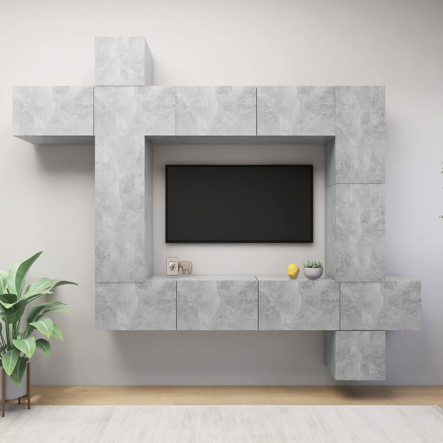 9-Delige Tv-Meubelset Spaanplaat 100 cm Betongrijs