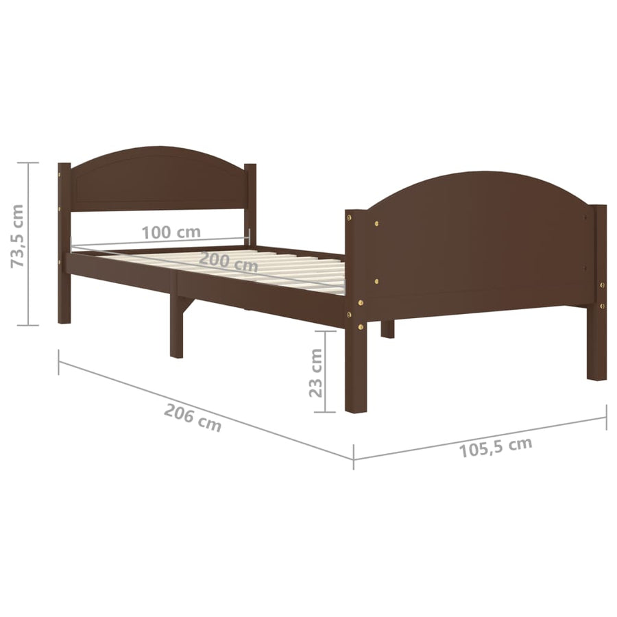 Bedframe Massief Grenenhout 100 x 200 cm Donkerbruin