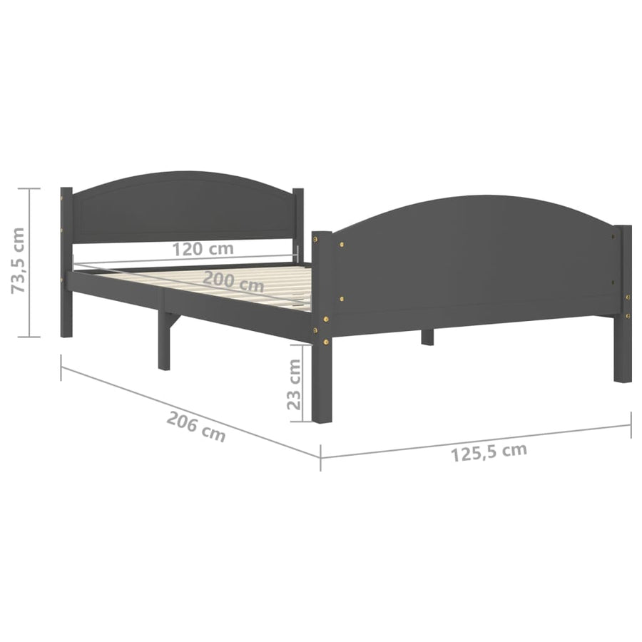 Bedframe Massief Grenenhout 120 x 200 cm Donkergrijs