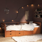 Bed frame with drawers and storage pinewood honey brown 90x200 cm