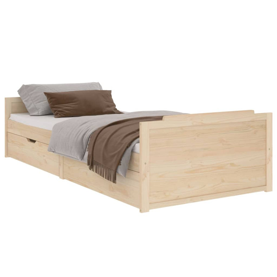 Bedframe Met Lades Massief Grenenhout 90X200 Cm Bruin