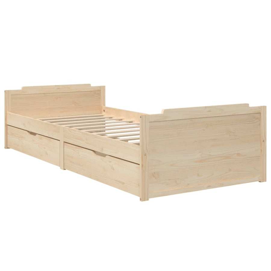 Bedframe Met Lades Massief Grenenhout 90X200 Cm Bruin