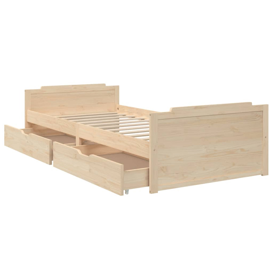 Bedframe Met Lades Massief Grenenhout 90X200 Cm Bruin
