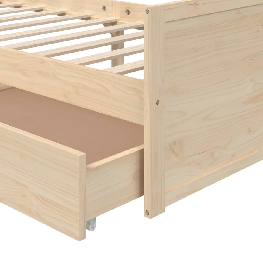 Bedframe Met Lades Massief Grenenhout 90X200 Cm Bruin