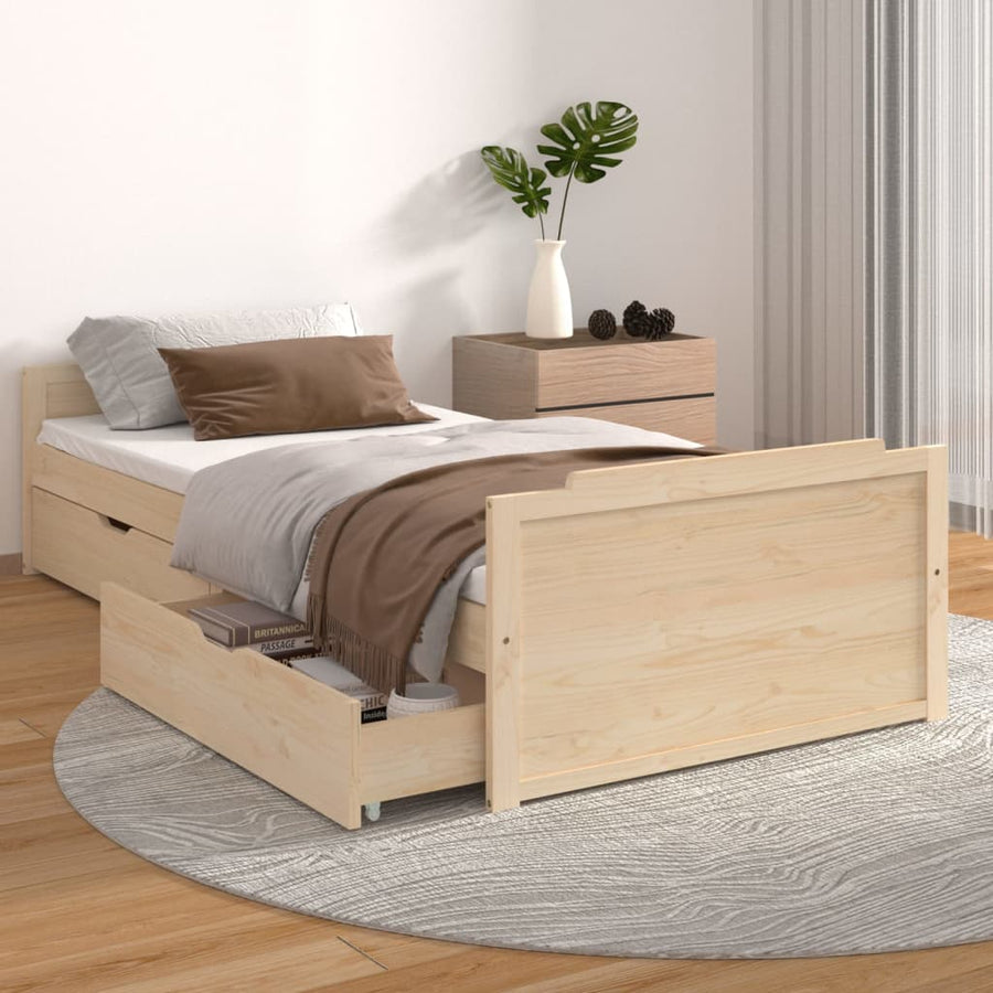 Bedframe Met Lades Massief Grenenhout 90X200 Cm Bruin