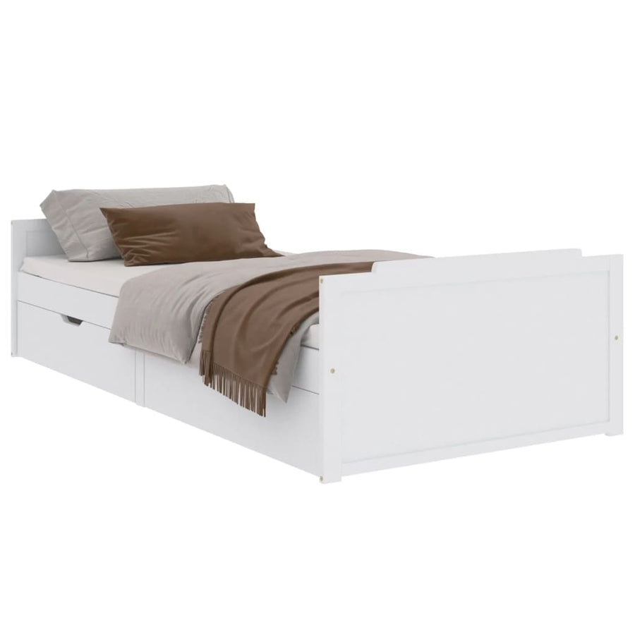 Bedframe Met Lades Massief Grenenhout 90X200 Cm Wit