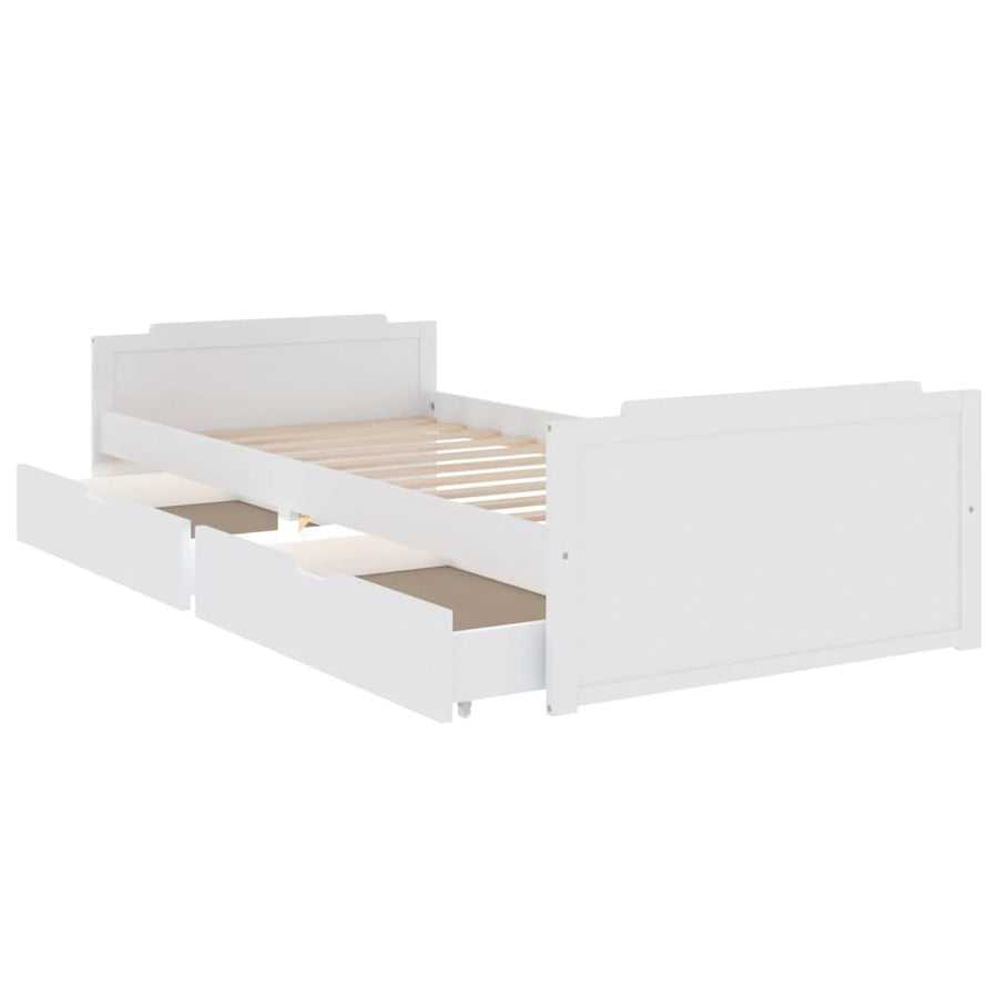Bedframe Met Lades Massief Grenenhout 90X200 Cm Wit