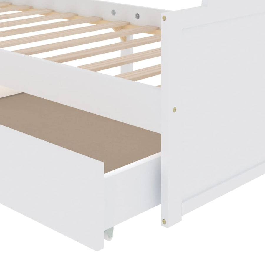 Bedframe Met Lades Massief Grenenhout 90X200 Cm Wit