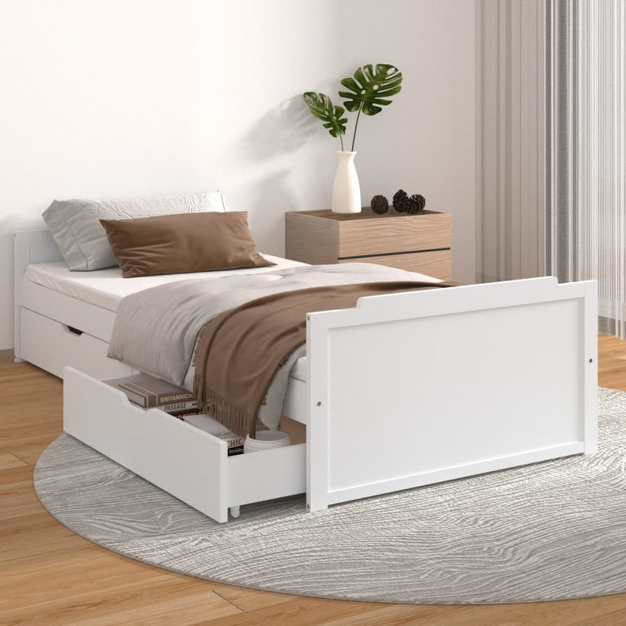 Bedframe Met Lades Massief Grenenhout 90X200 Cm Wit