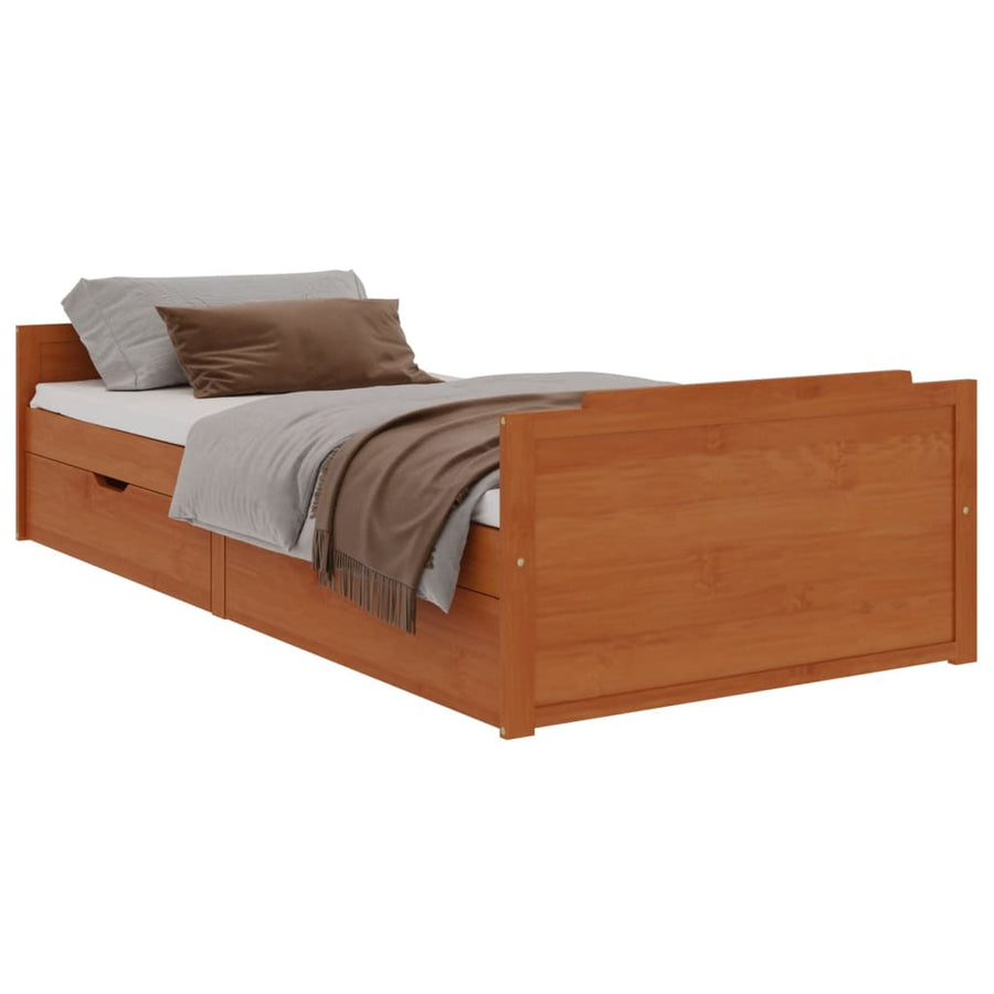 Bedframe Met Lades Massief Grenenhout 90X200 Cm Honingbruin
