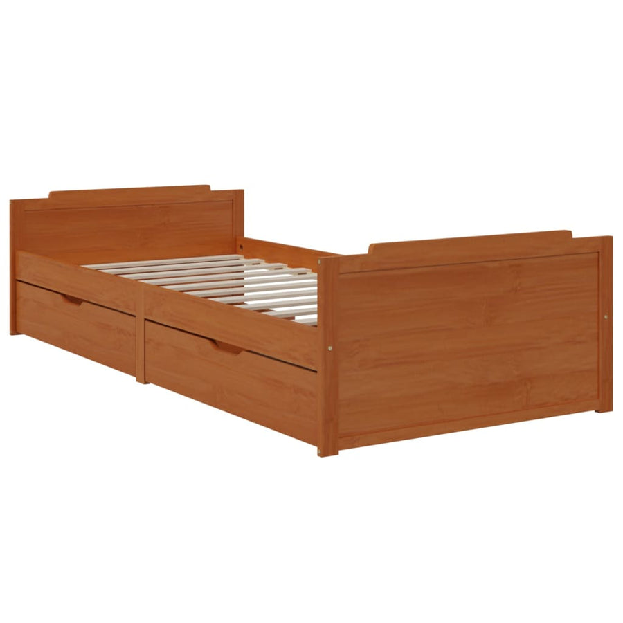 Bedframe Met Lades Massief Grenenhout 90X200 Cm Honingbruin