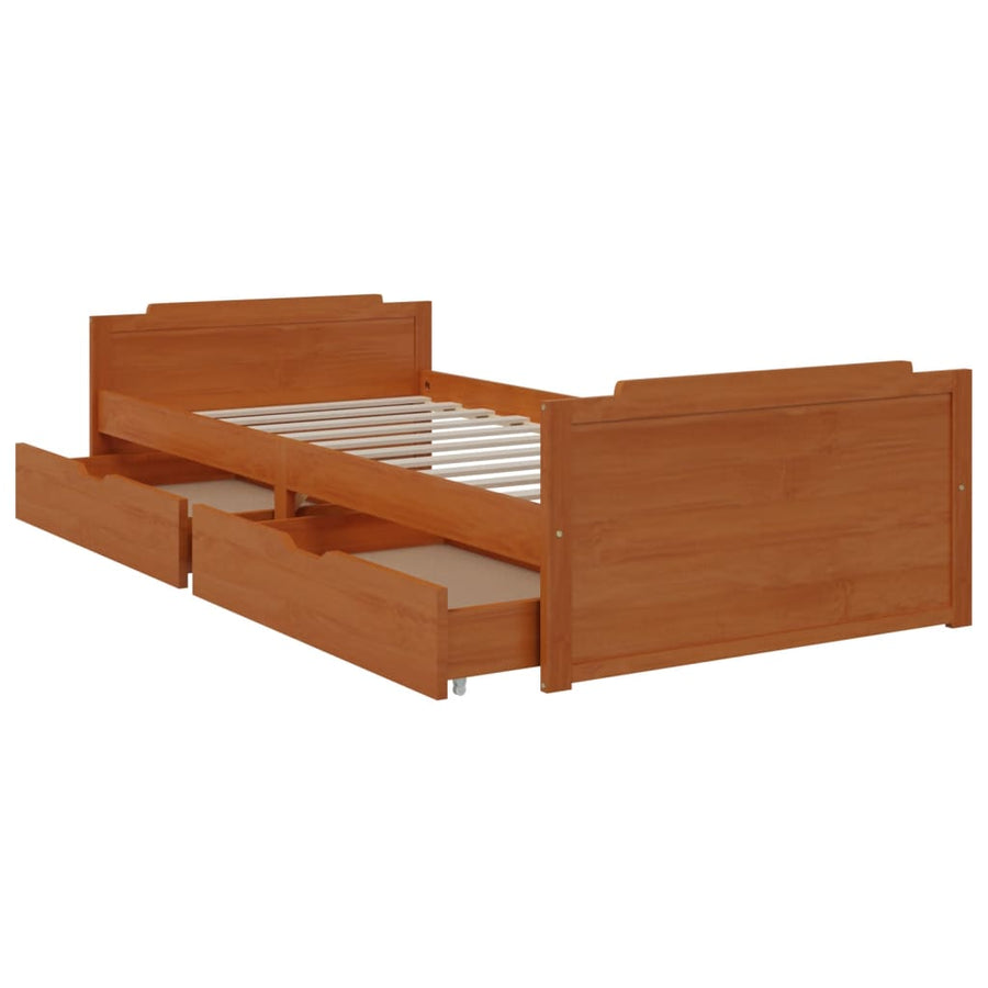 Bedframe Met Lades Massief Grenenhout 90X200 Cm Honingbruin