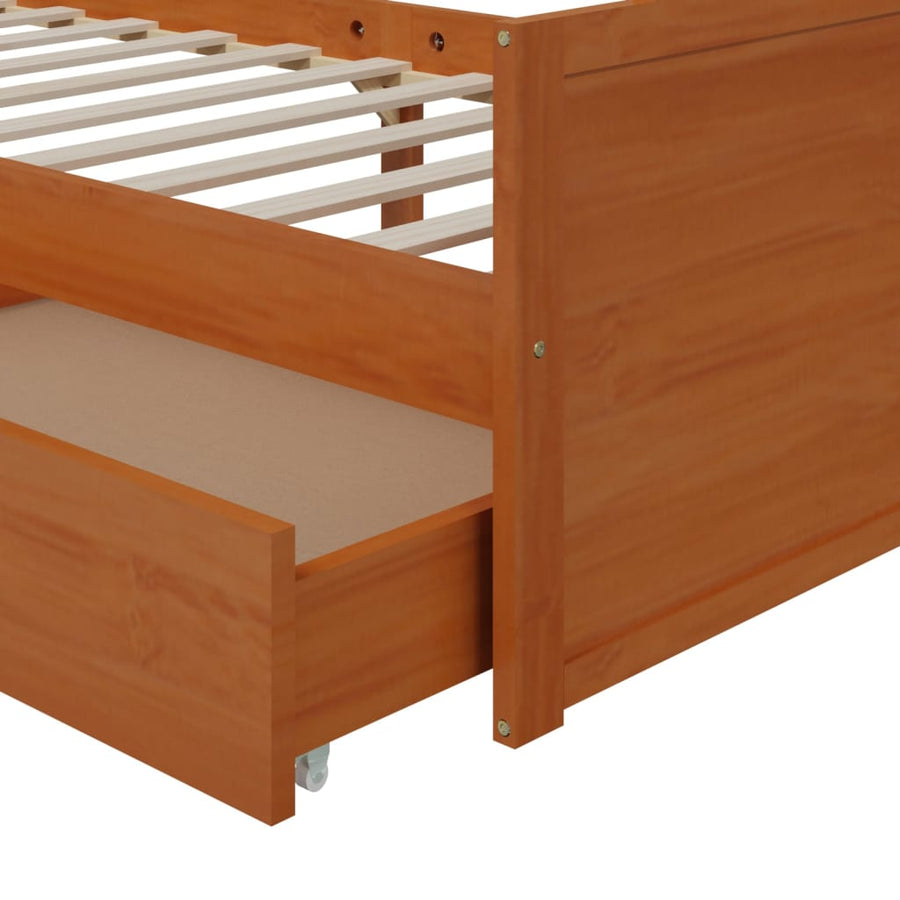 Bedframe Met Lades Massief Grenenhout 90X200 Cm Honingbruin