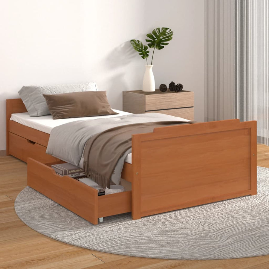 Bedframe Met Lades Massief Grenenhout 90X200 Cm Honingbruin