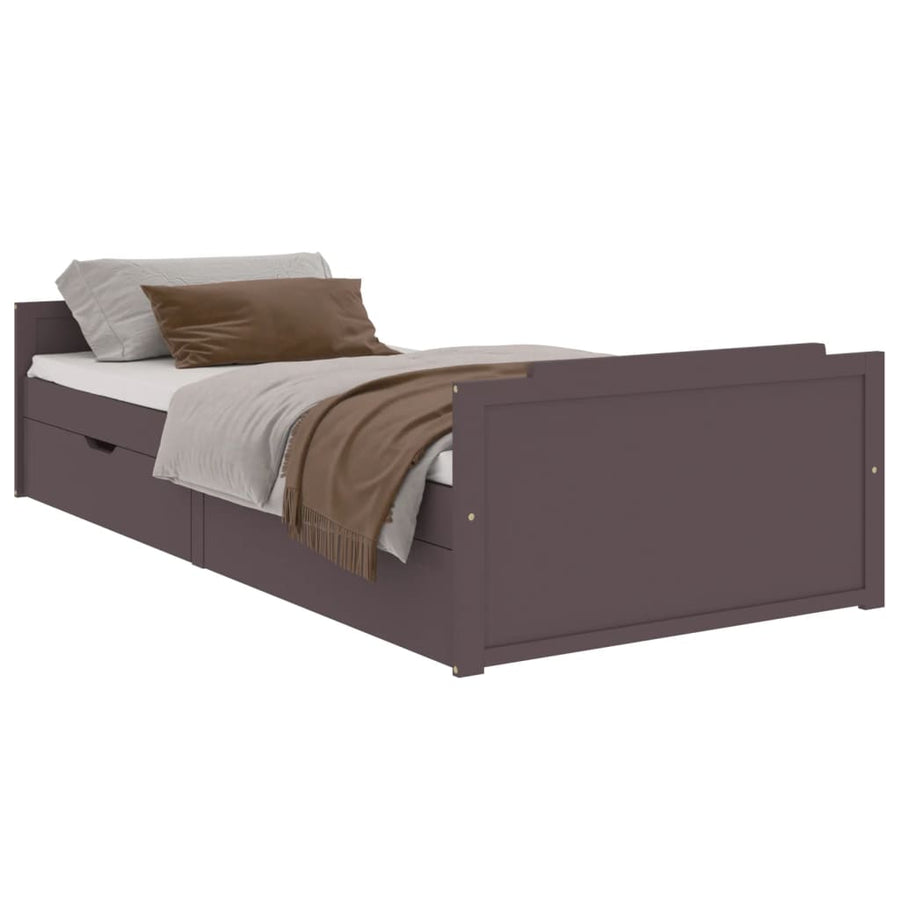 Bedframe Met Lades Massief Grenenhout Donkerbruin 90X200 Cm