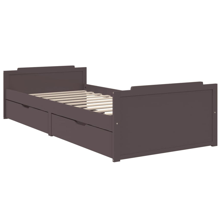 Bedframe Met Lades Massief Grenenhout Donkerbruin 90X200 Cm