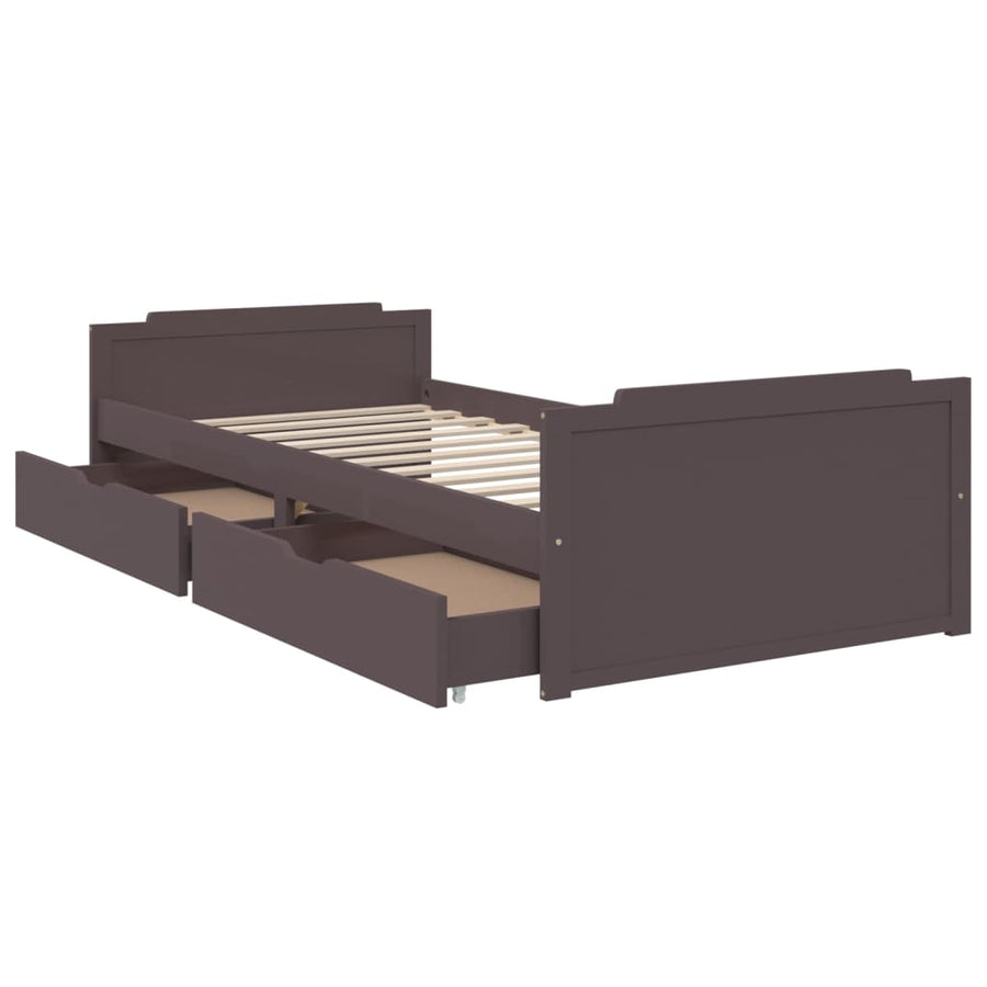 Bedframe Met Lades Massief Grenenhout Donkerbruin 90X200 Cm
