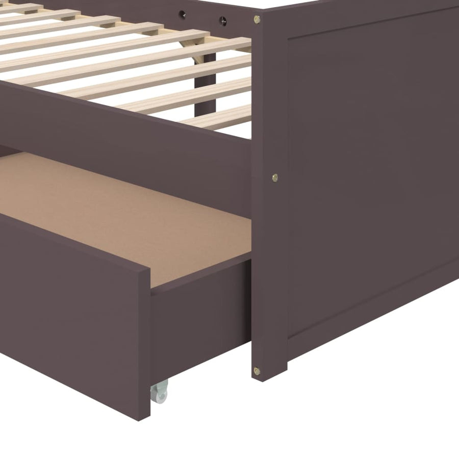 Bedframe Met Lades Massief Grenenhout Donkerbruin 90X200 Cm