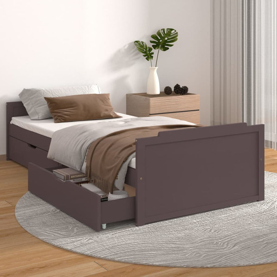Bedframe Met Lades Massief Grenenhout Donkerbruin 90X200 Cm