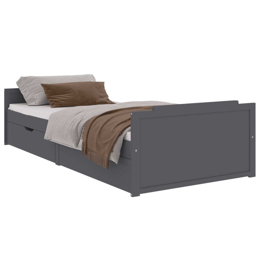 Bedframe Met Lades Massief Grenenhout 90X200 Cm Donkergrijs